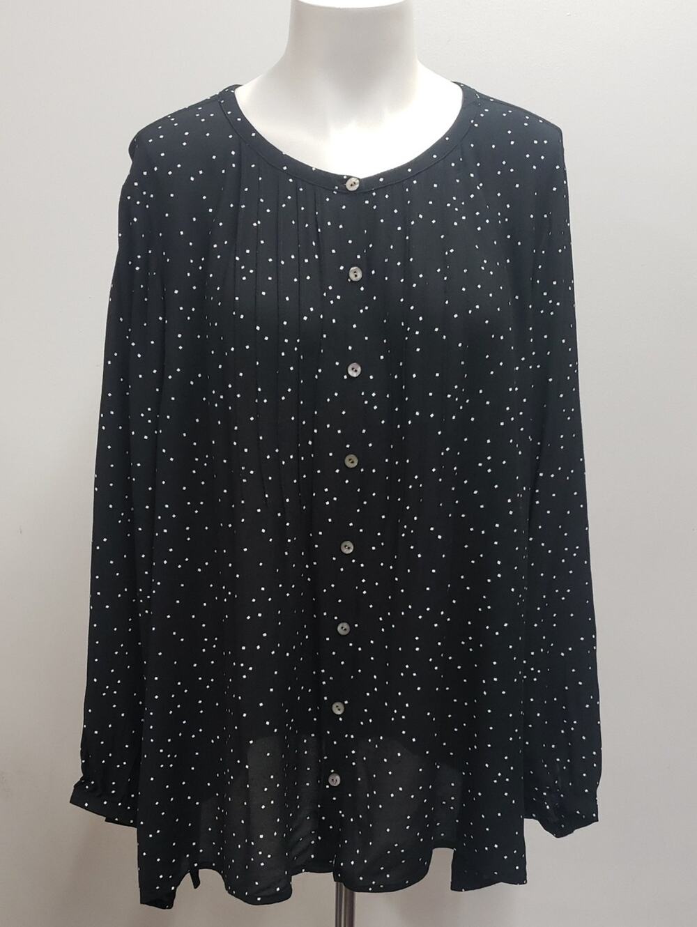 J.Jill Black Button-Front Polka Dot Blouse Women's Size 2X Flowy Effortless